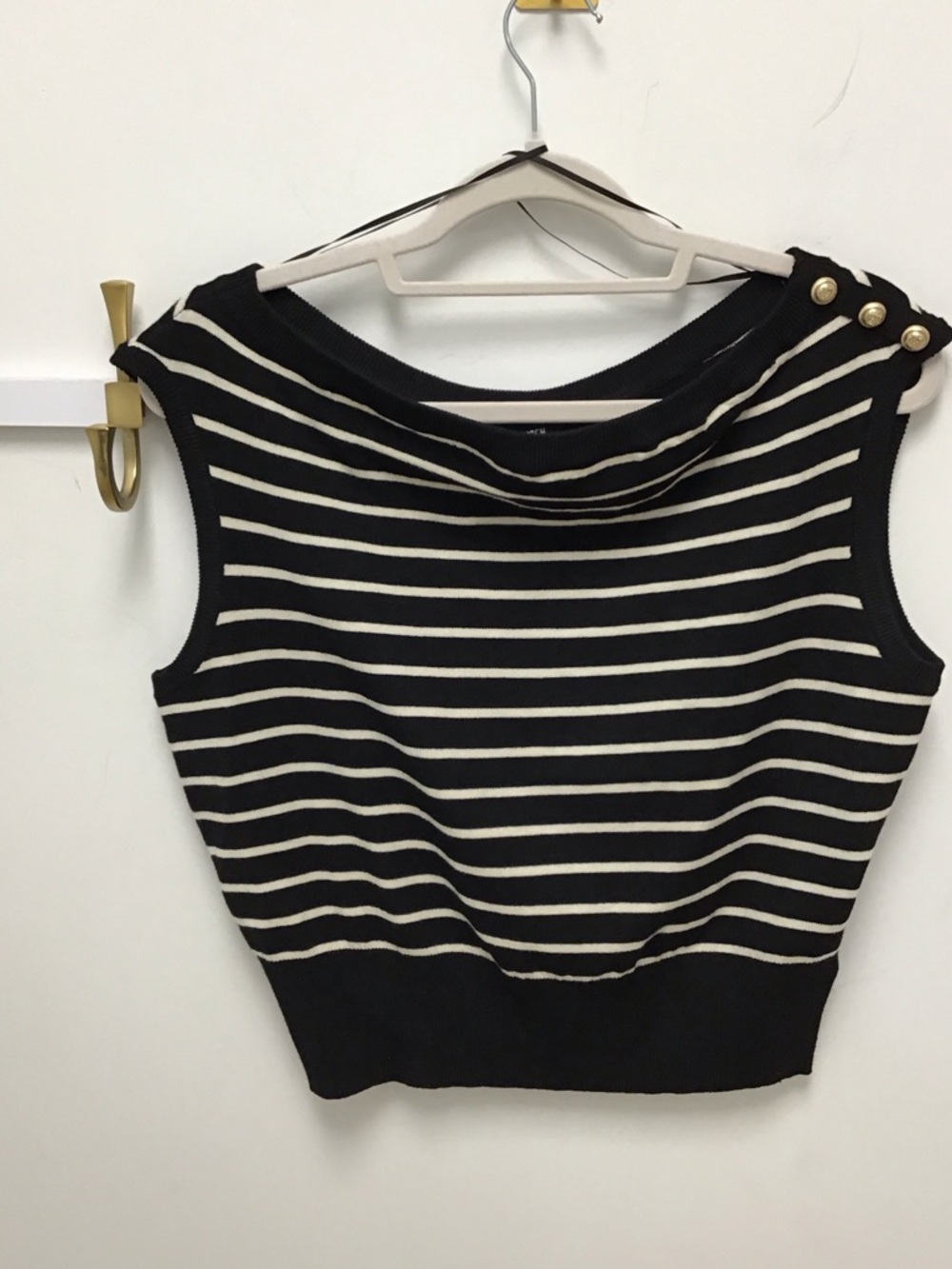 Steve Madden Serita Striped Sleeveless Knit Top with Button Detail - Black/Cream
